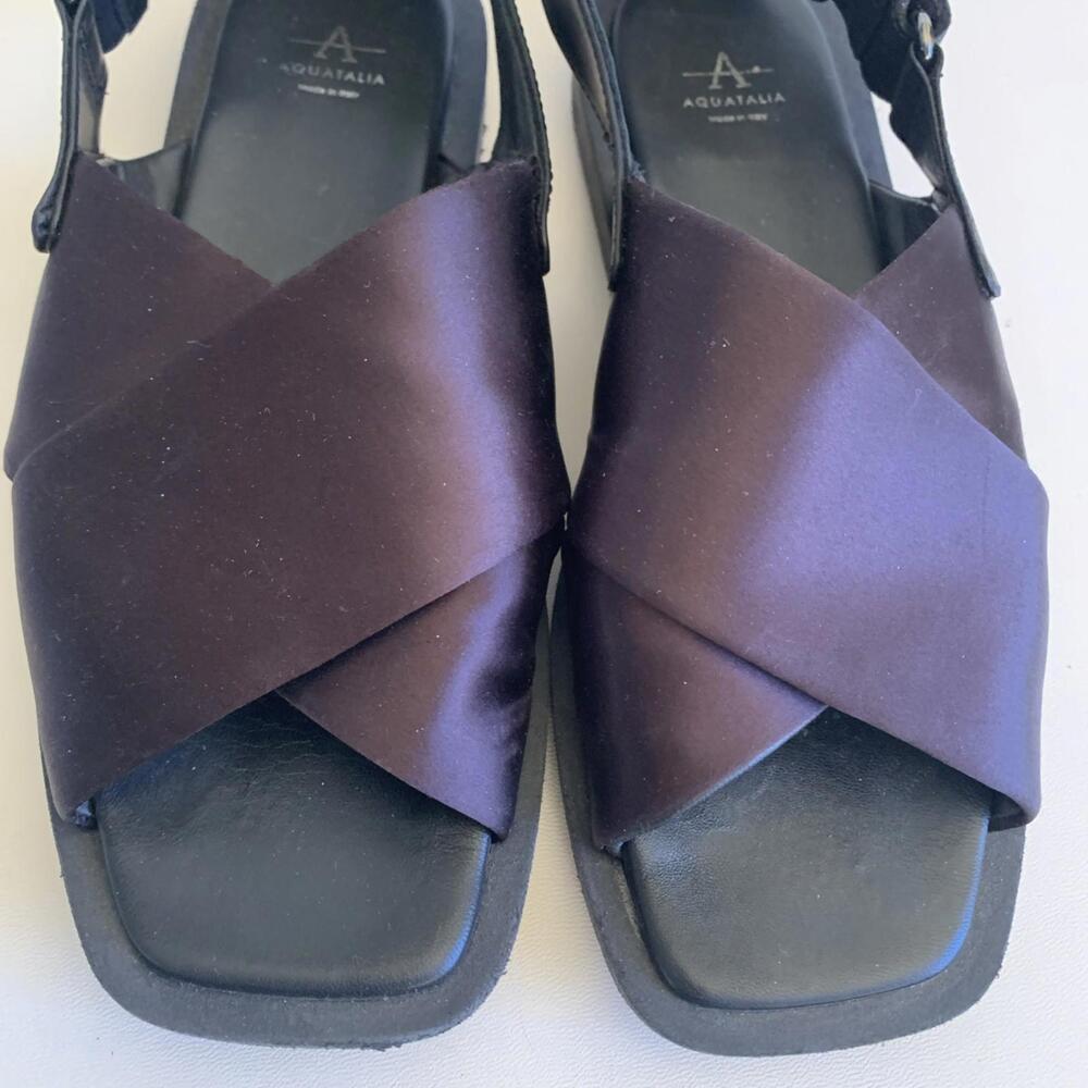 Aquatalia Jolessa Slingback Sandals Flats Purple Satin & Leather -Sz 9 - Picture 2 of 8
